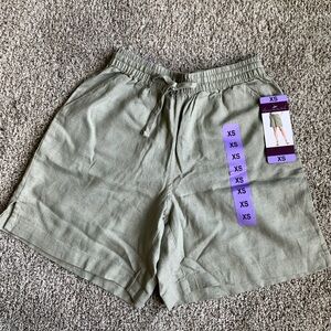 NWT Olive Green Casual Linen Blend Shorts